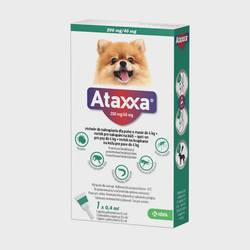 Ataxxa lašai prieš erkes šunims iki 4kg. 1 pipetė
