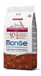 Monge Extra Small Adult ėriena ir ryžiais labai mažų veislių šunims 2,5kg Monge Extra Small Adult ėriena ir ryžiais labai mažų veislių šunims 2,5kg