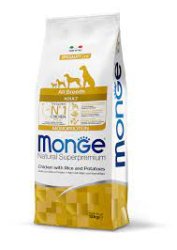 Monge su vištiena, ryžiais ir bulvėmis suaugusiems visų veislių šunims 12kg. Monge su vištiena, ryžiais ir bulvėmis suaugusiems visų veislių šunims 12kg.