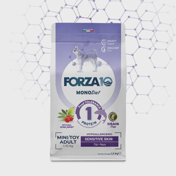FORZA10 Monodiet Mini/Toy Adult Sensitive Skin šunims begrūdis su žuvimi 1,5kg