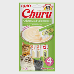 Churu kreminis skanėstas katėms su vištiena ir šukutėmis, 4vnt
