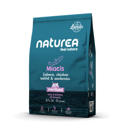 Naturea MIACIS Salmon, Chicken, Rabbit & Sardines Cat & Kitten sausas maistas katėms 1,6kgh Naturea MIACIS Salmon, Chicken, Rabbit & Sardines Cat & Kitten sausas maistas katėms 1,6kgh