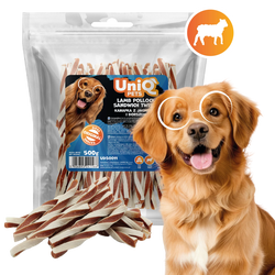 UniQ Pets – Susukti skanėstai su Aliaskos poloku ir ėriena, 500 g