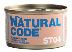 NATURAL CODE Steril 04 tuno ir ančiuvių konservai katėms, 85 g NATURAL CODE Steril 04 tuno ir ančiuvių konservai katėms, 85 g