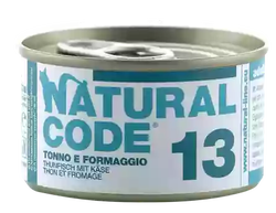 NATURAL CODE 13 tuno ir sūrio konservai katėms, 85 g NATURAL CODE 13 tuno ir sūrio konservai katėms, 85 g