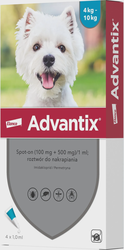 Lašai prieš Erkes Šunims ADVANTIX  4-10kg  4vnt. pakuotė