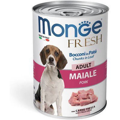 Monge Fresh - Wet ADULT Dog Cans Pate & chunkies Pork 400 g