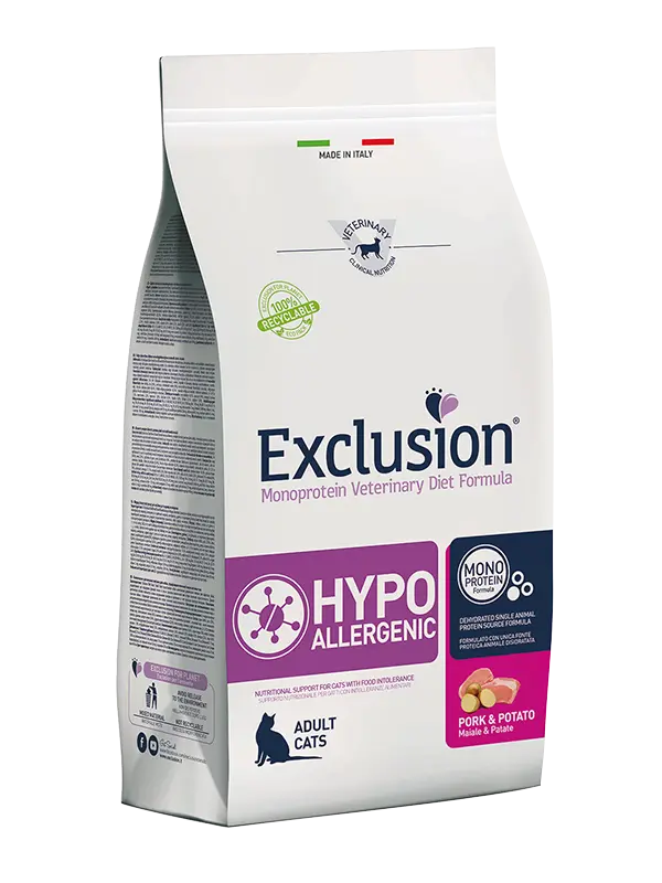 Exclusion Hypoallergenic hipoalerginis maistas katėms su kiauliena ir bulvėmis, 1,5 kg