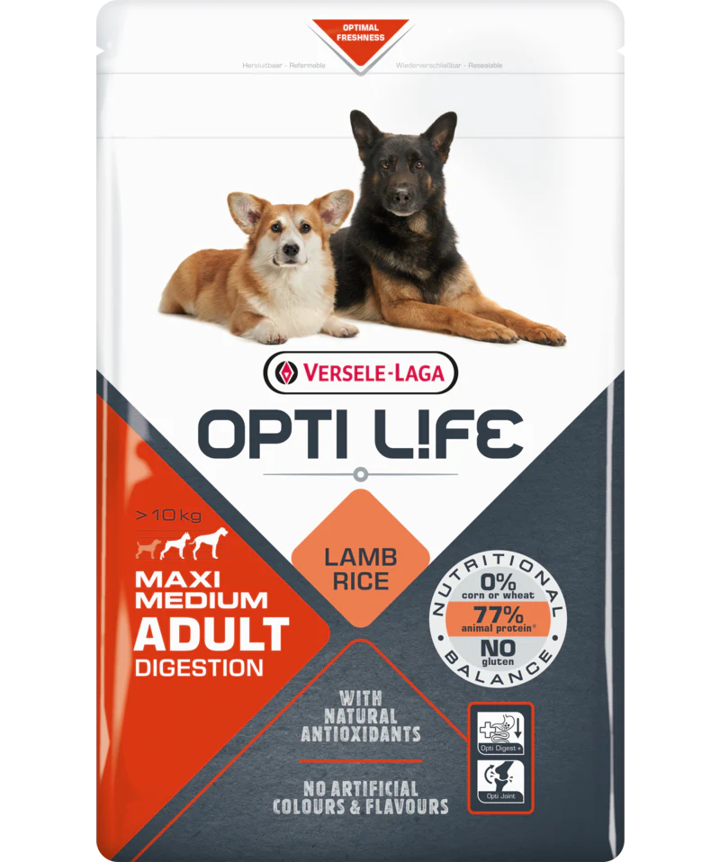 Opti Life Medium/Maxi Adult Digestion su ėriena ir ryžiais 20kg