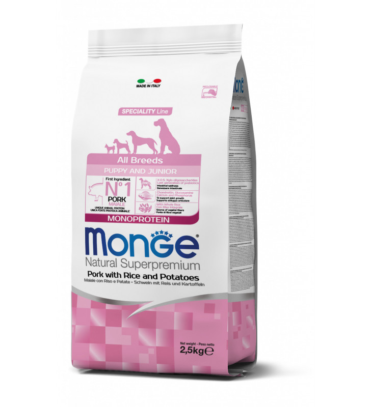 Monge monoprotein puppy jauniems šuniukams su kiauliena, ryžiais ir bulvėmis 12kg