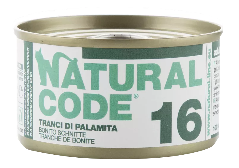 NATURAL CODE 16 pelamido žuvies konservai katėms, 85 g