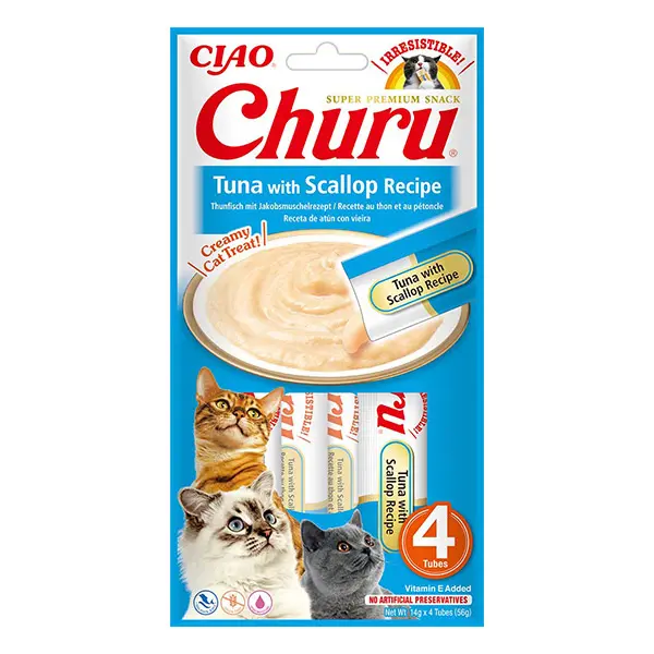 Churu kreminis skanėstas katėms su tunu ir šukutėmis, 4vnt