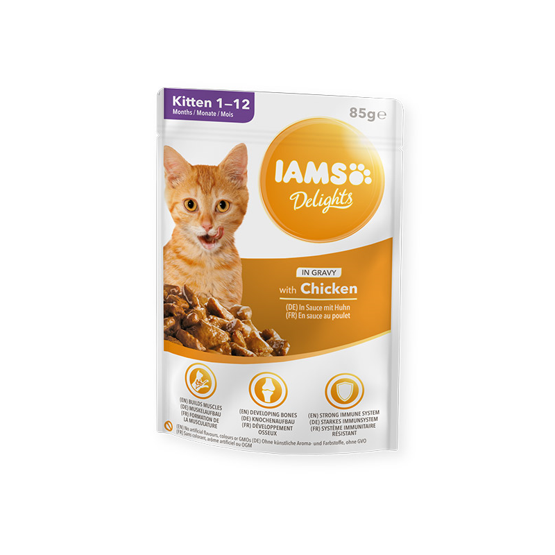 IAMS guliašai delight kitten chicken in gravy 85gr