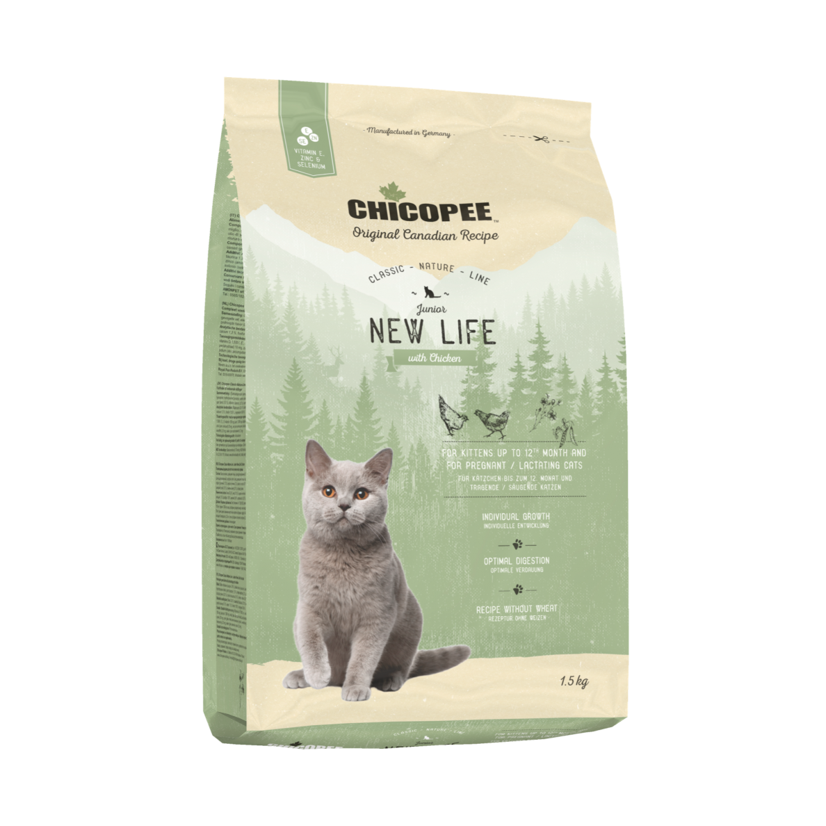 Kačių maistas CHICOPEE Junior NEW LIFE Chicken 15kg.