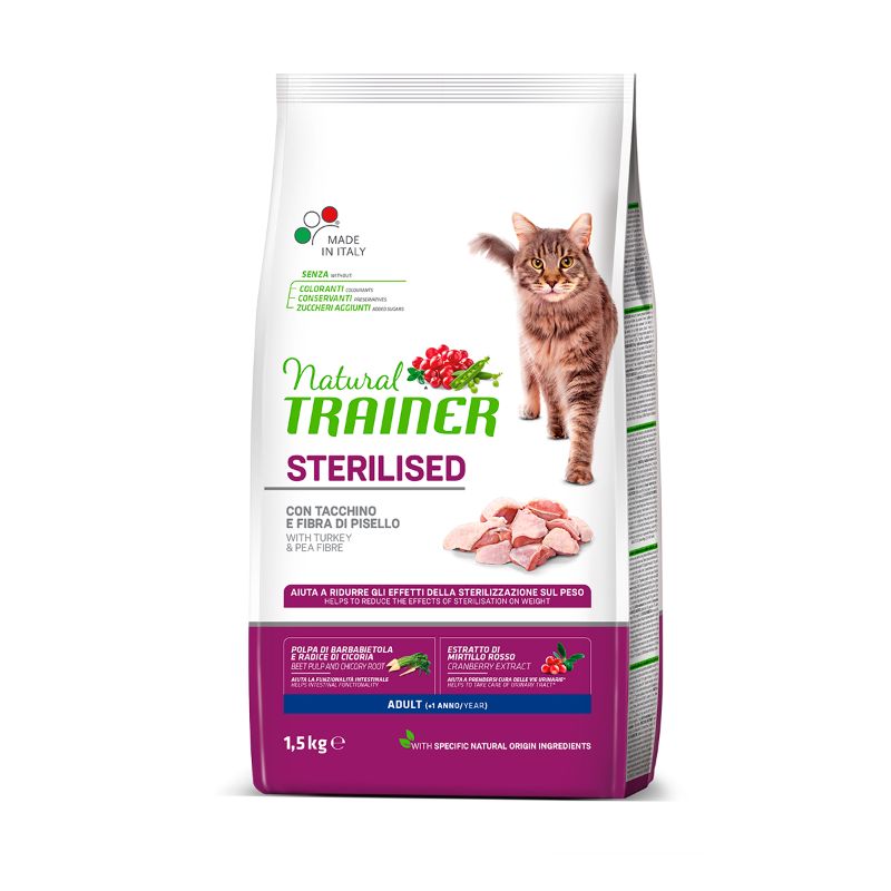 NATURAL TRAINER Cat WHITE MEAT Sterilizuotom su kalakutiena 10kg.