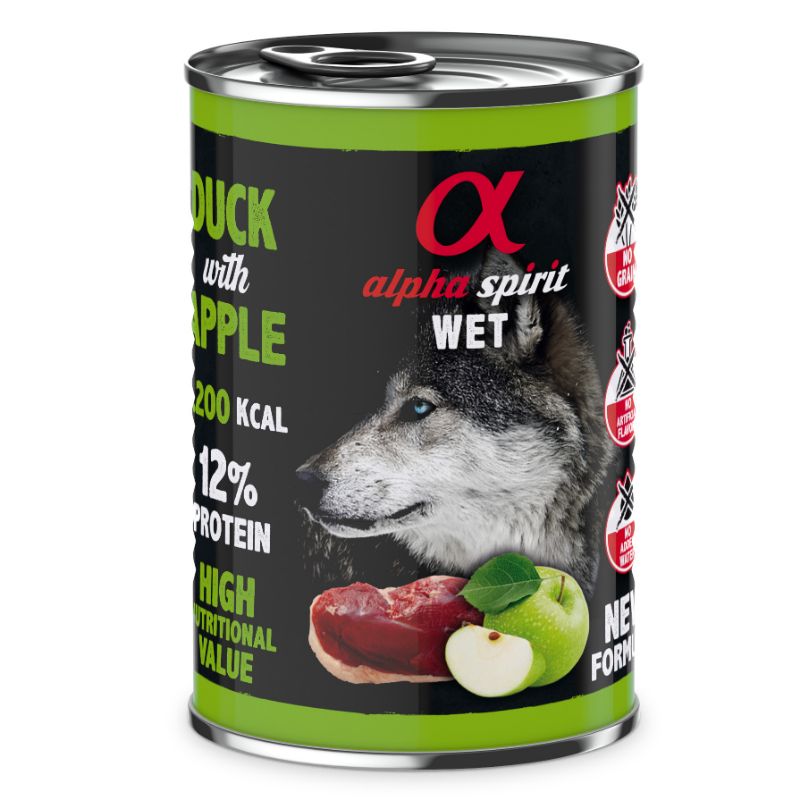 ALPHA SPIRIT WET konservas su antiena ir žaliais obuoliais 400g