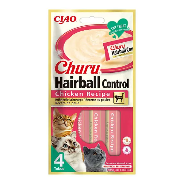 Churu Hairball kreminis skanėstas katėms su vištiena, 4vnt