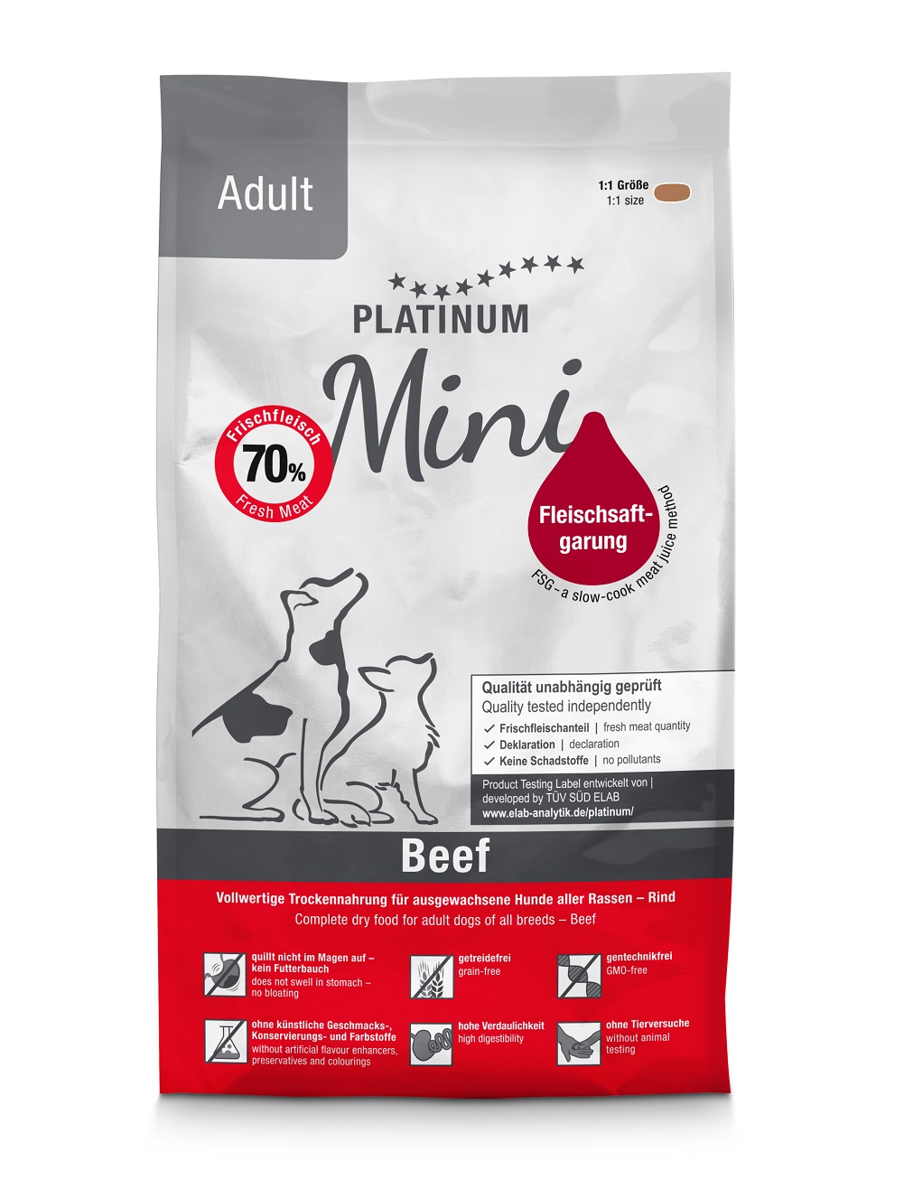 Platinum Adult Mini Beef pašaras mažų veislių šunims su jautiena 900 g