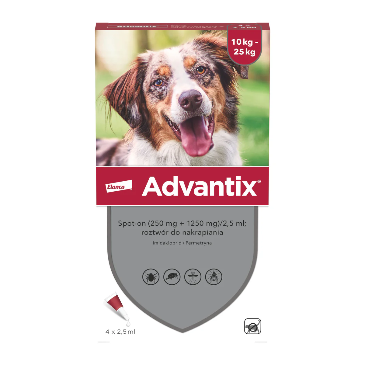 Lašai prieš Erkes Šunims ADVANTIX 10-25kg 4vnt. pakuotė