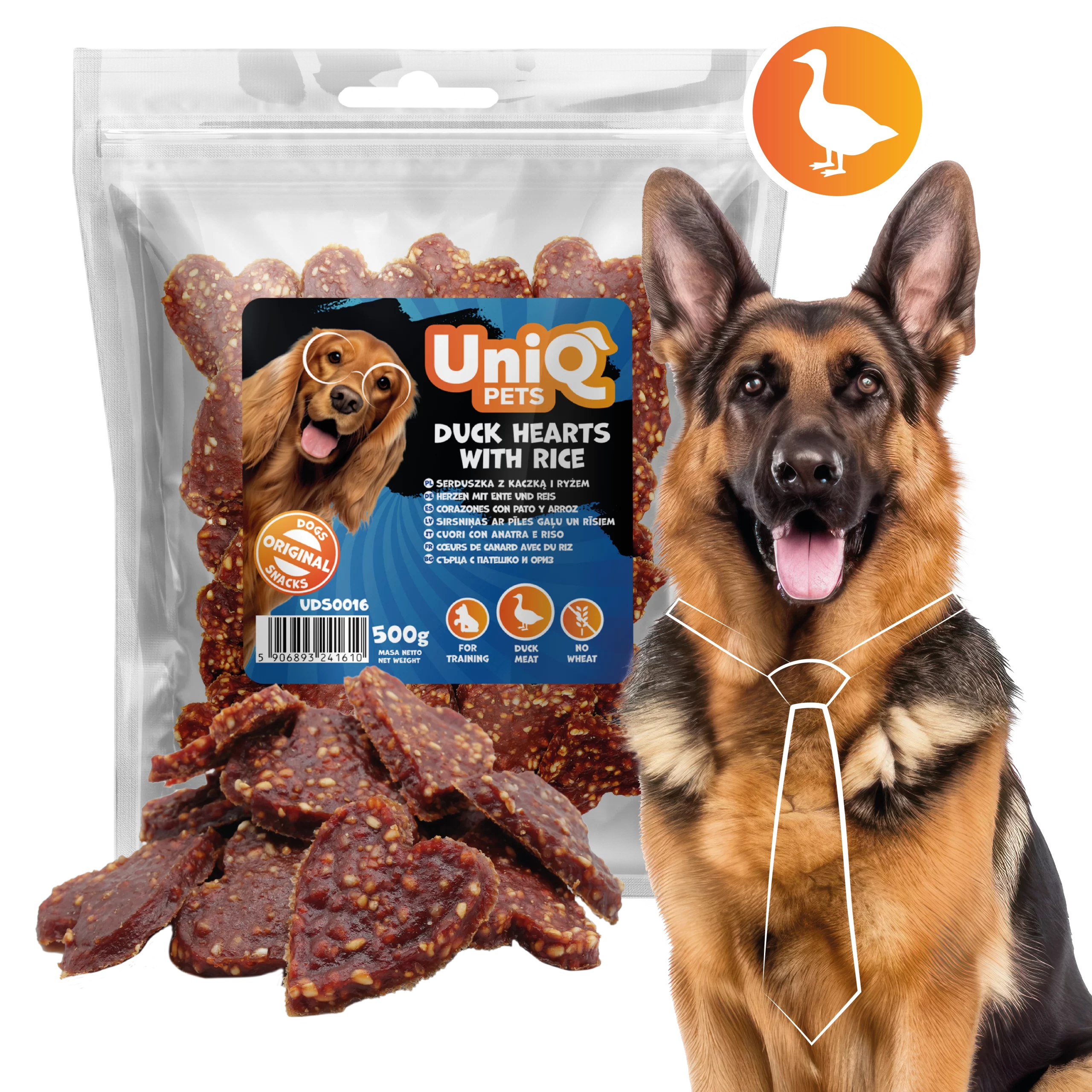 UniQ Pets – Širdelės su antiena ir ryžiais, 500 g