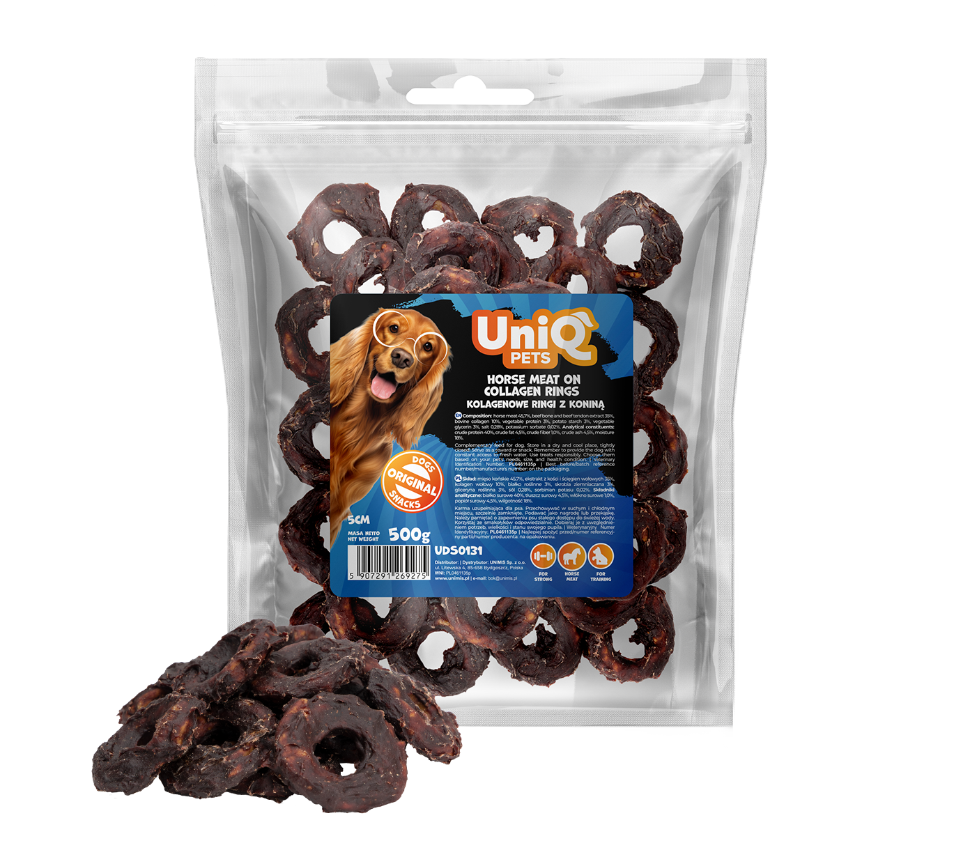 UniQ Pets – Arkliena ant kolageno žiedų, 5 cm, 500 g