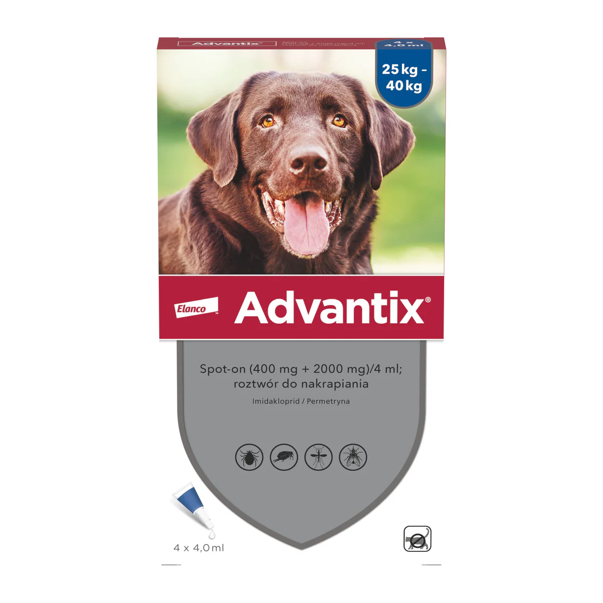 Lašai prieš Erkes Šunims ADVANTIX 25-40kg 4vnt. pakuotė