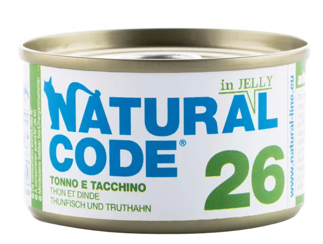 NATURAL CODE 26 tuno ir kalakutienos konservai katėms, 85 g