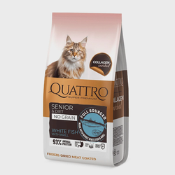 Quattro Senior & Diet White Fish Collagen sausas maistas katėms, papildytas kolagenu 1,5kg