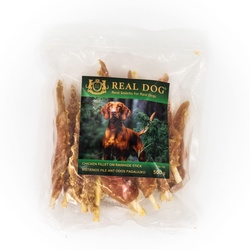 REAL DOG SNACKS Vištienos file ant odos pagaliukų (plunksnos) 500g REAL DOG SNACKS Vištienos file ant odos pagaliukų (plunksnos) 500g