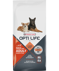 Opti Life Adult Digestion Medium & Maxi su ėriena ir ryžiais 12,5kg 