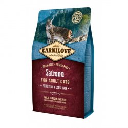 Begrūdis kačių maistas Carni Love Salmon Adult Cat Sensitive and Long Hair 2kg.
