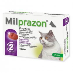 Milprazon 16 mg/40 mg plėvele dengtos tabletės katėms 1 tabletė.