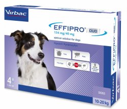 Effipro Duo 134 mg/40 mg, lašai 10-20 kg šunims 4vnt pakuotėje