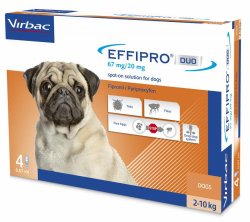 Effipro Duo 67 mg/20 mg, lašai 2-10 kg šunims 4vnt pakuotėje