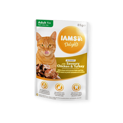 IAMS guliašai delight chicken and turkey in gravy 85gr