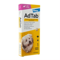 AdTab kramtomosios tabletės 2.5–5.5 kg svorio šunims 112 mg