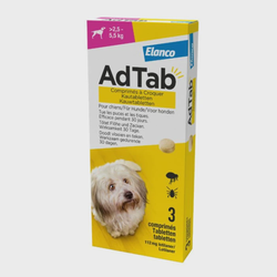 AdTab kramtomosios tabletės 2.5–5.5 kg svorio šunims 112 mg