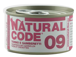 NATURAL CODE 09 tuno ir krevečių konservai katėms, 85 g