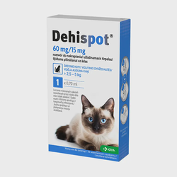Dehispot, 60 mg/15 mg, užlašinamasis tirpalas vidutinio dydžio 2,5-5 kg katėms