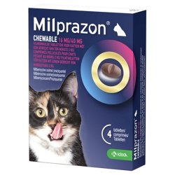 Milprazon Chewable16 mg/40 mg plėvele dengtos tabletės katėms 1 tabletė.