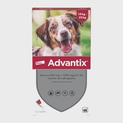 Lašai prieš Erkes Šunims ADVANTIX  10-25kg  4vnt. pakuotė