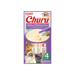 Churu kreminis skanėstas su vištiena ir krevetėmis katėms, 4 vnt. Churu kreminis skanėstas su vištiena ir krevetėmis katėms, 4 vnt.