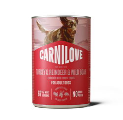 CARNILOVE Paté Made with Turkey & Reindeer & Wild Boar konservuotas pašaras šunims 400 g CARNILOVE Paté Made with Turkey & Reindeer & Wild Boar konservuotas pašaras šunims 400 g