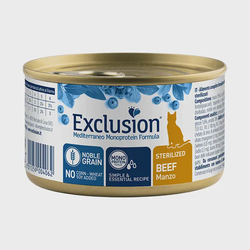 Exclusion Mediterraneo Mono Protein konservuotas pašaras sterilizuotoms katėms su jautiena, 85 g