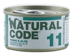 NATURAL CODE 11 tuno ir alavijo konservai katėms, 85 g