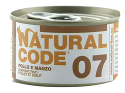 NATURAL CODE 07 vištienos ir jautienos konservai katėms, 85 g