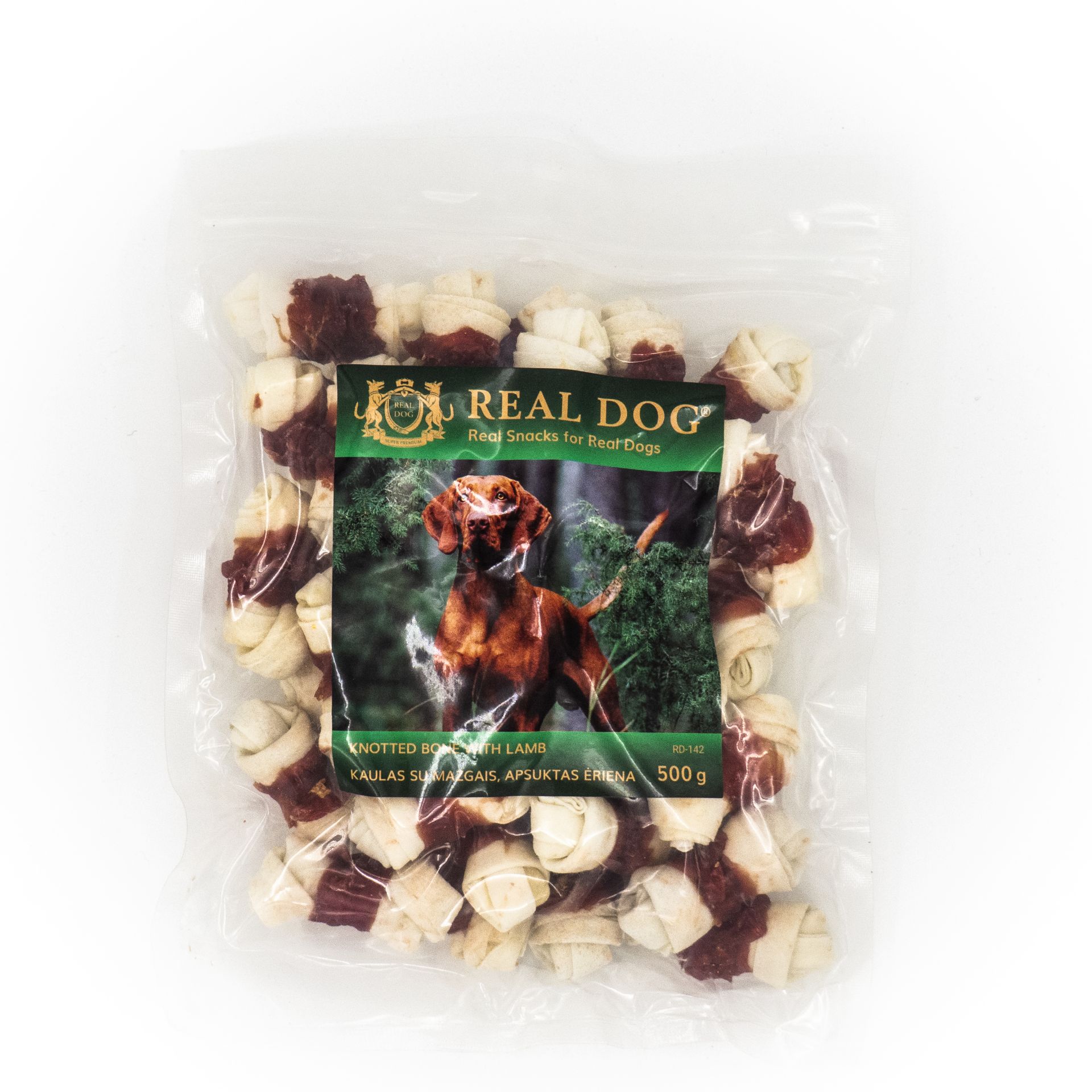 REAL DOG SNACKS Kaulas su mazgais, apsuktas ėriena 500g