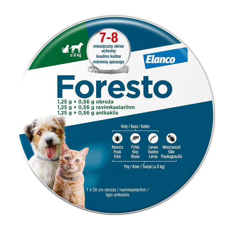 FORESTO antkaklis prieš erkes šunims iki 8 kg. 