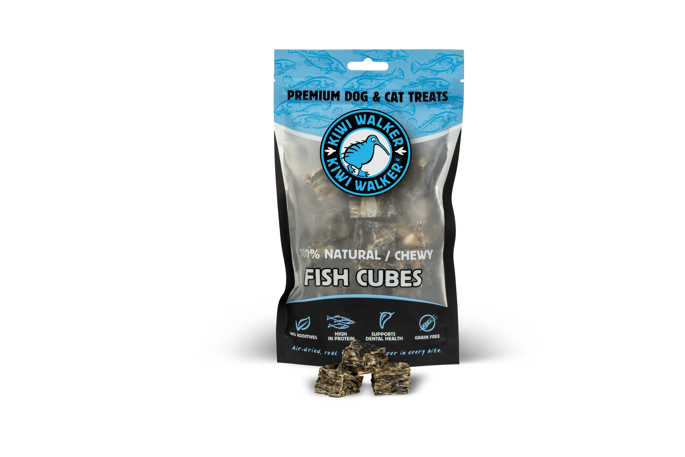 KIWI Walker Air-dried skanėstai -100% žuvies kubeliai, 100 g